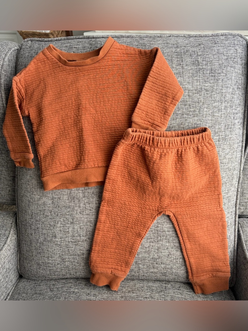 Pl baby set 24 mo crewneck & pants brown